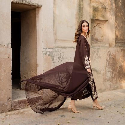 Brown Embroidered 3PCS