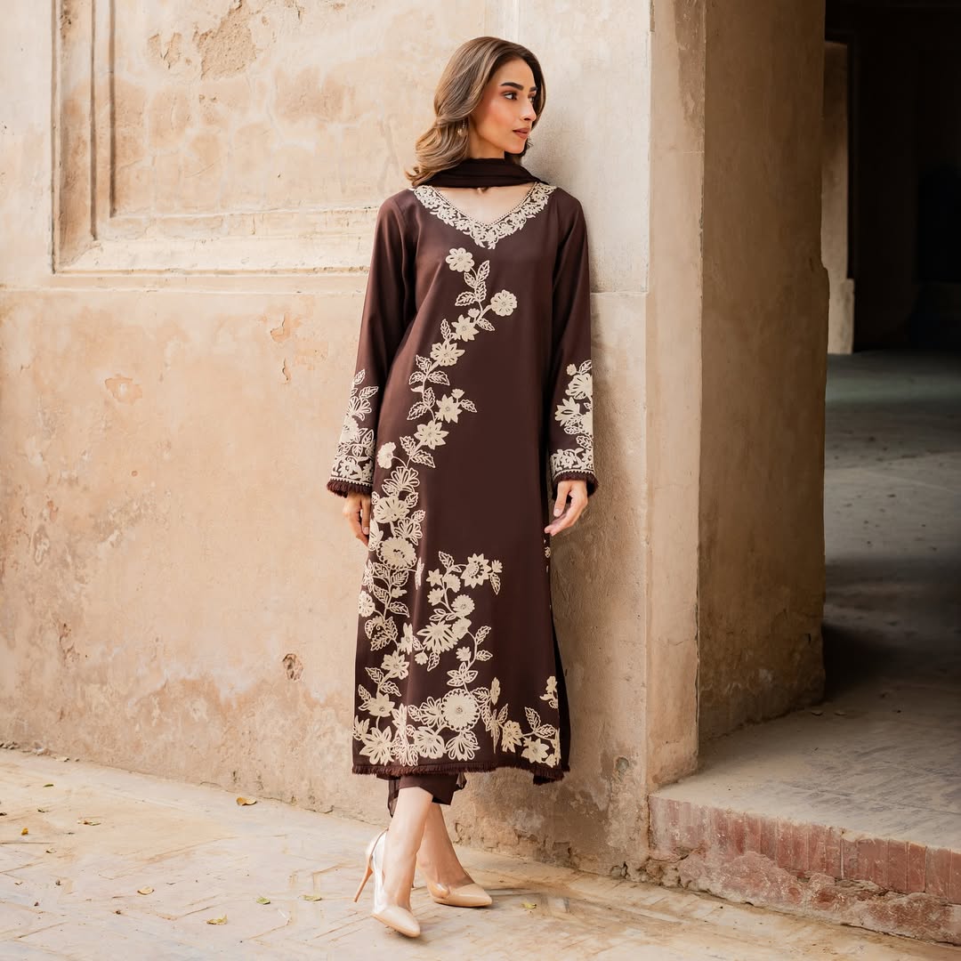 Brown Embroidered 3PCS