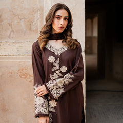 Brown Embroidered 3PCS